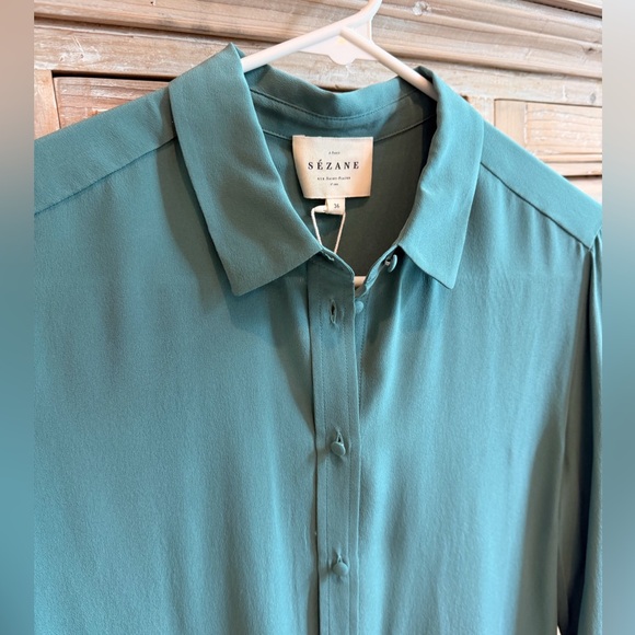 NWT Sézane 100% Silk Ann Shirt in Sage (Size FR 36 | US 4) - Picture 5 of 13